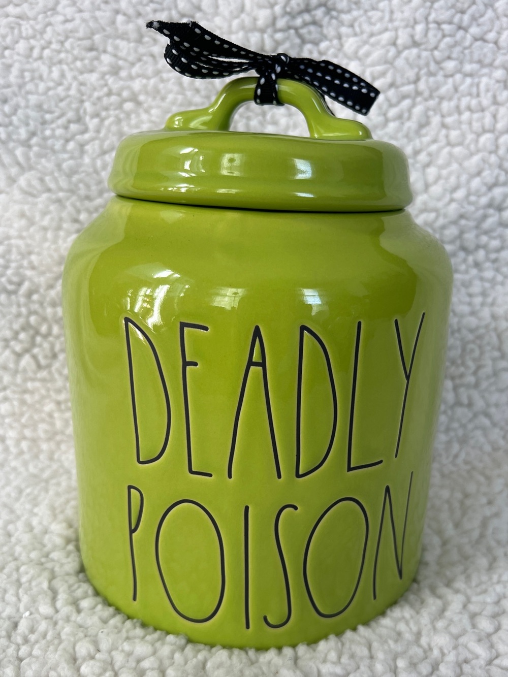 Rae Dunn By Magenta Large 8” Green “DEADLY POISON” Ceramic Canister W/Lid
